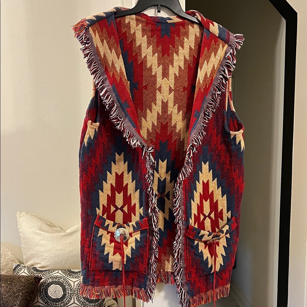 Gorgeous Aztec Poncho Vest, Southwestern Patterned Vest with Fringe